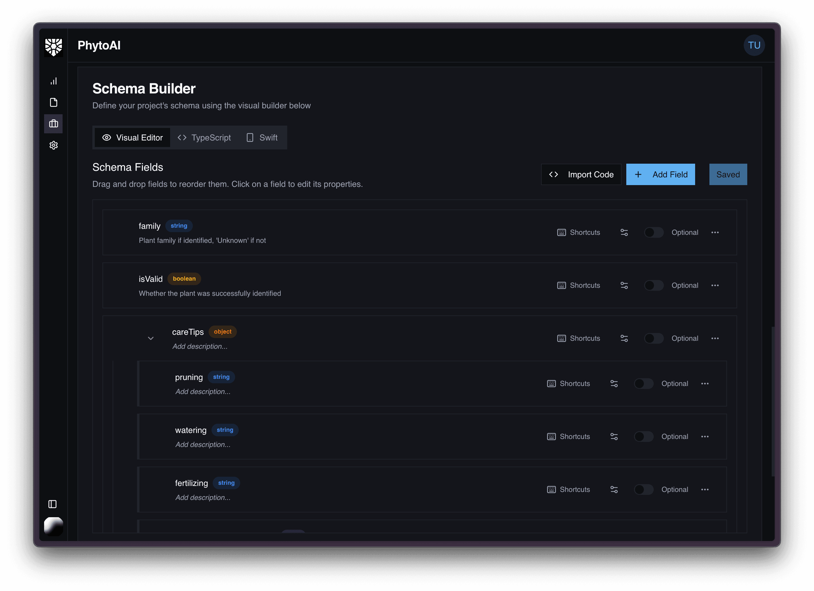 Visual Schema Builder Interface